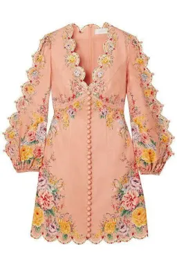 Zimmermann The Zinnia Scallop Mini Dress in Coral Floral Peach Size AU 8 for rent on The Volte - image 3