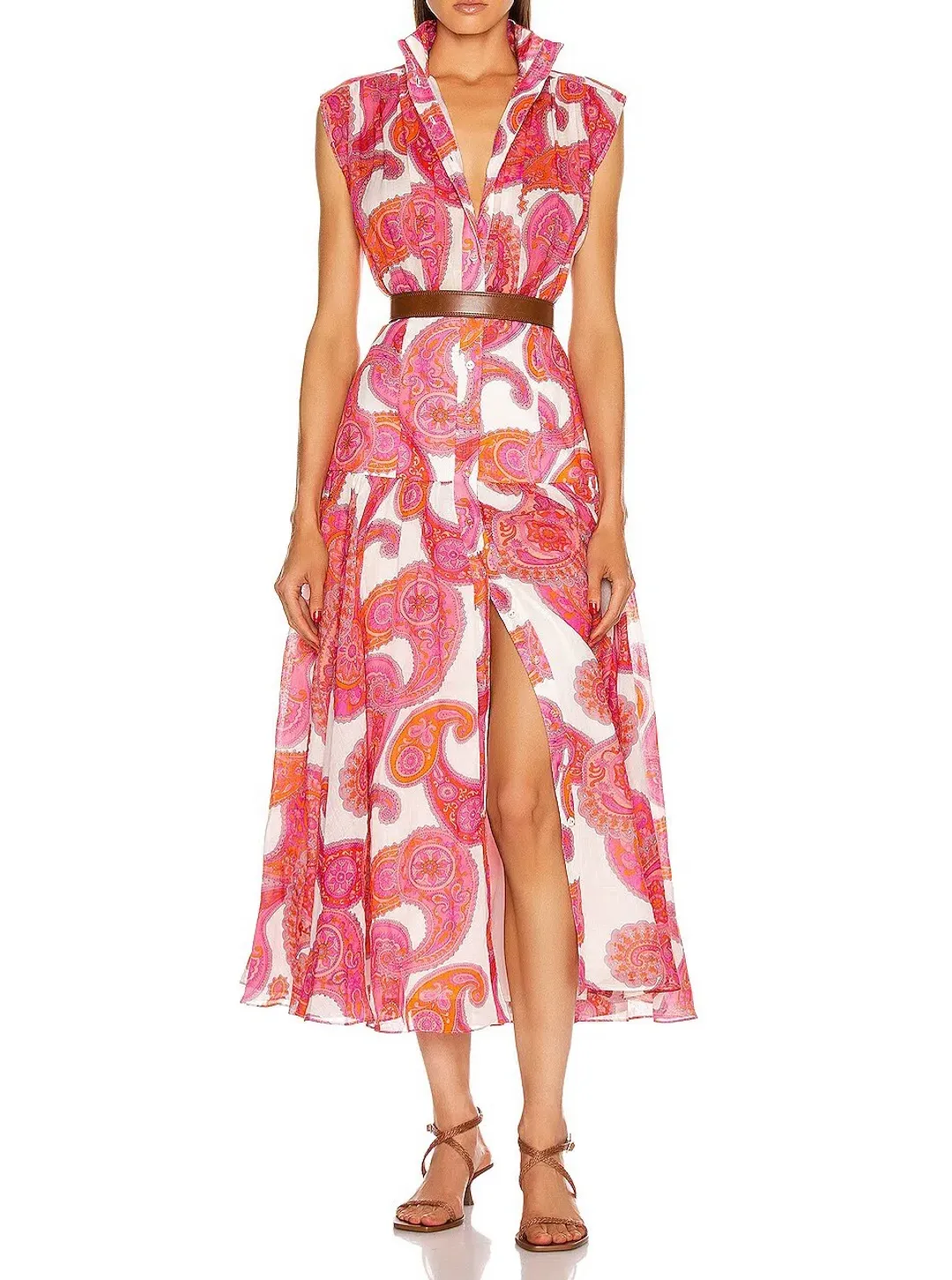 Zimmermann Peggy Paisley Sleeveless Shirt Dress in Magenta Size 2 / AU 12 for rent on The Volte - main image