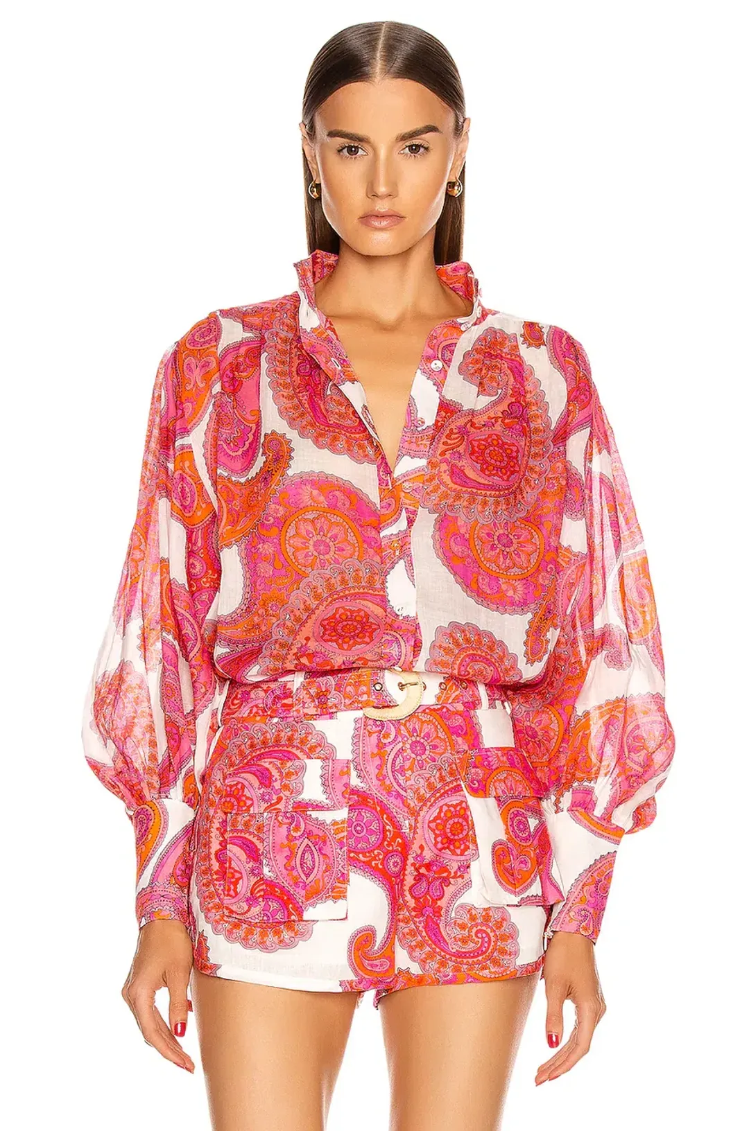 Zimmermann Safari Shorts and Top Set Peggy Paisley Magenta Size AU 12 for rent on The Volte - main image