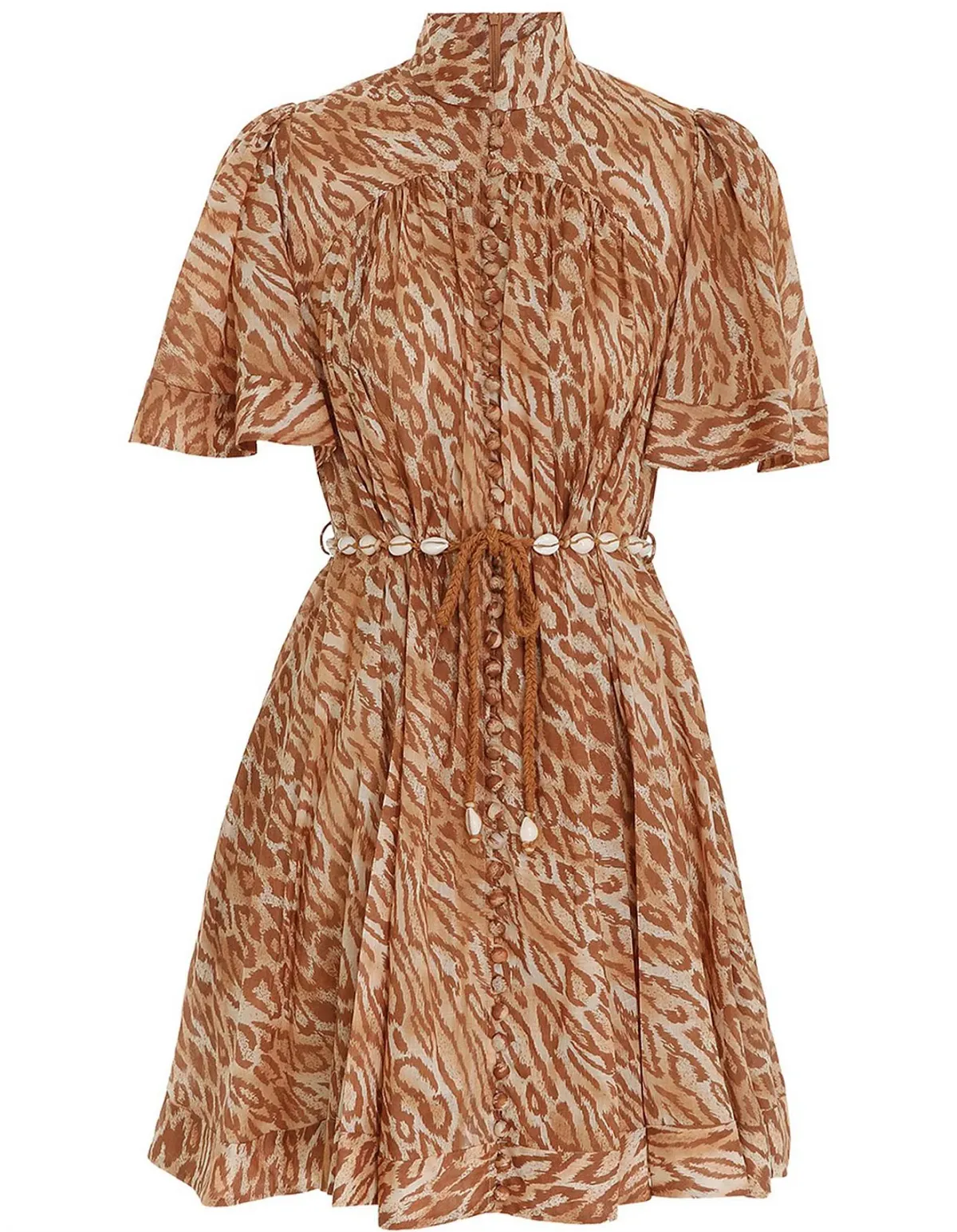 Zimmermann Tropicana Flutter Sleeve Mini Dress Brown Size 1 / AU 10 - Image 4