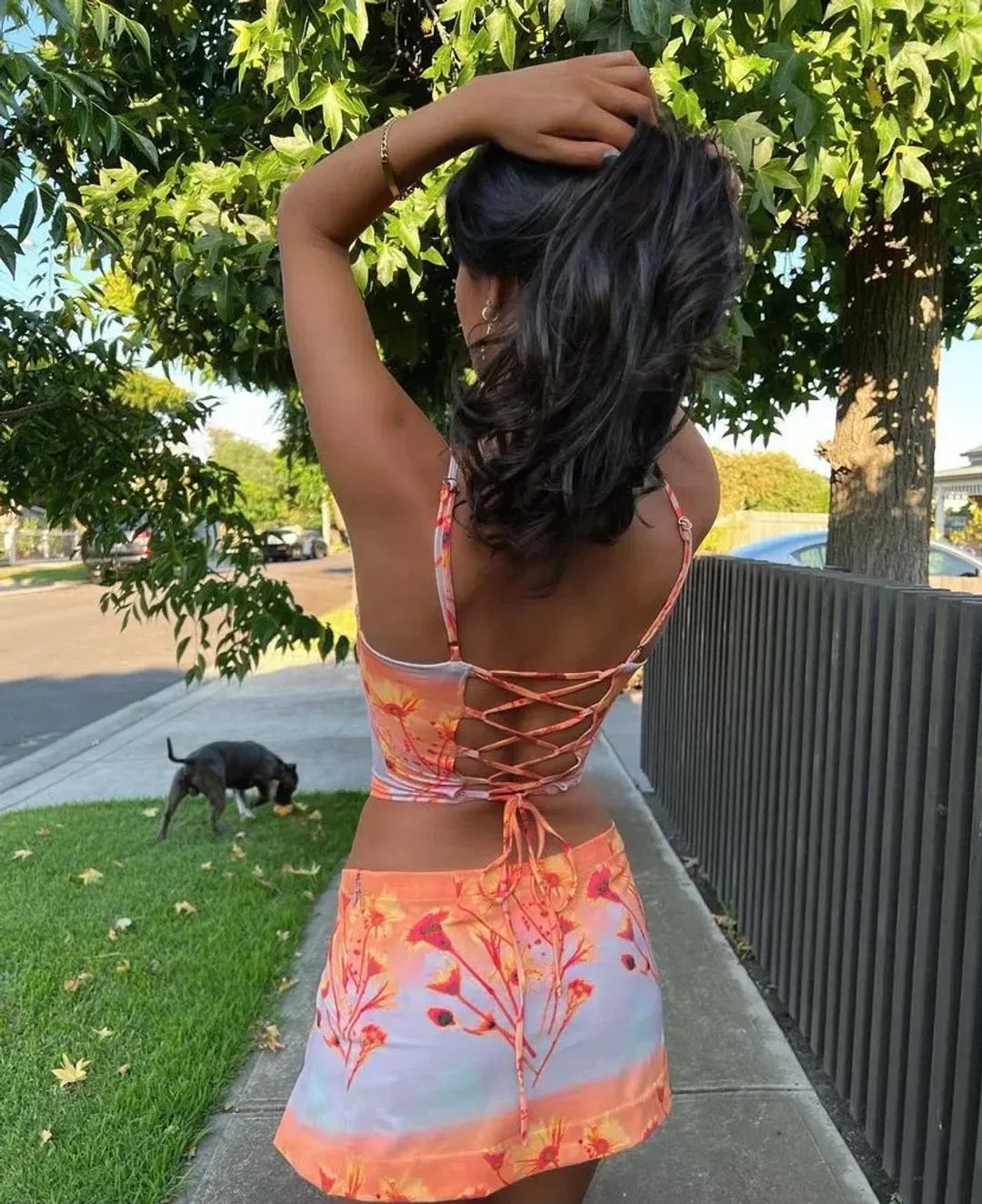 Miaou Venus Corset and Micro Mini Skirt Sunrise Set Orange Size L for rent on The Volte - main image