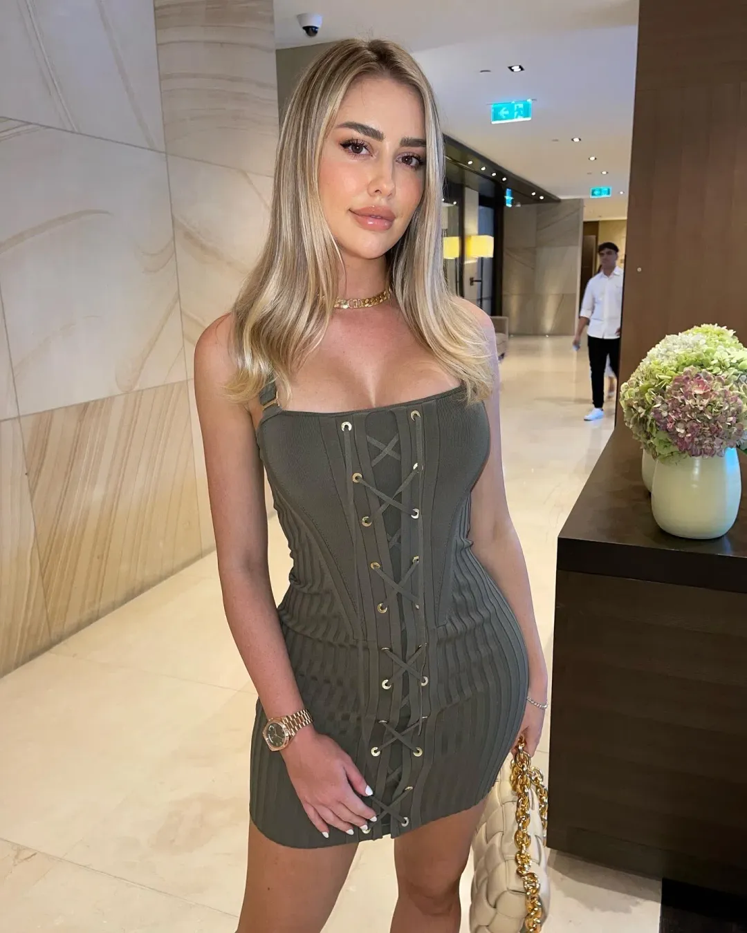 Dion Lee Ribbed Laced Corset Mini Dress Green Size AU 10 for rent on The Volte - main image