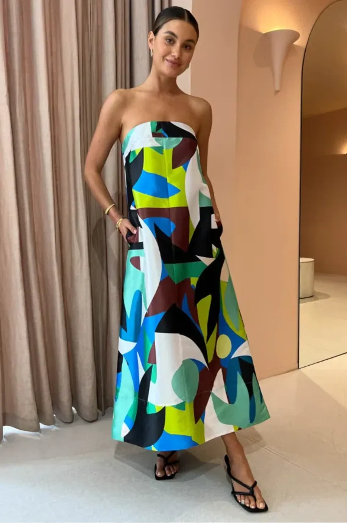 Manning Cartell Abstract Collage Strapless Dress in Multi Size 10 for rent on The Volte - main image