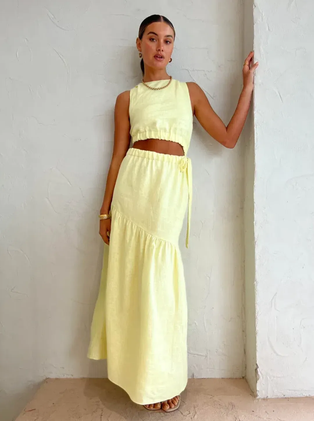 Sir the Label Francesca Asymmetrical Cut Out Dress in Butter Yellow Size 2/AU 10 for rent on The Volte - main image