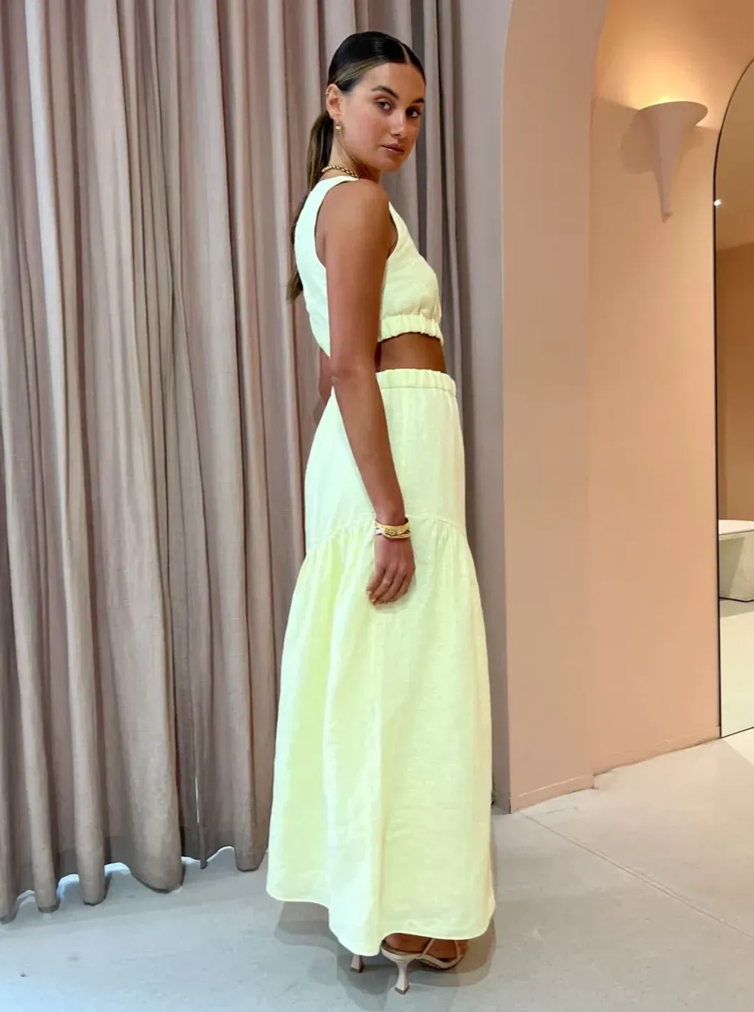 Sir the Label Francesca Asymmetrical Cut Out Dress in Butter Yellow Size 2/AU 10 for rent on The Volte - main image