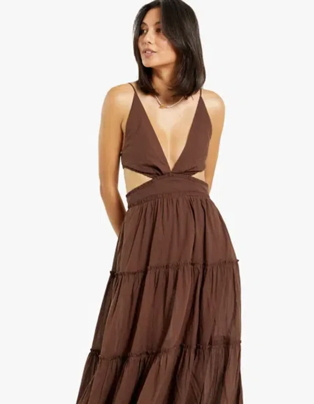 Bec & Bridge Carla V Maxi Dress in Chocolate Brown Size M / AU 10 for rent on The Volte - main image
