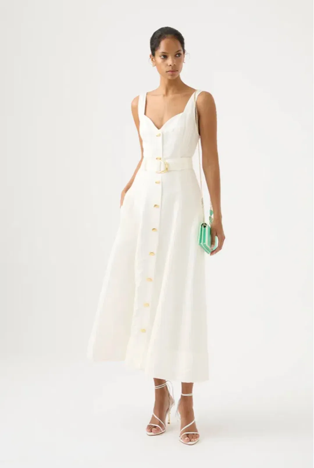 Aje Clay Belted Midi Dress Ivory Size 6 / XS for rent on The Volte - main image