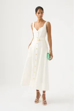 Aje Clay Belted Midi Dress Ivory Size 6 / XS for rent on The Volte - image 1