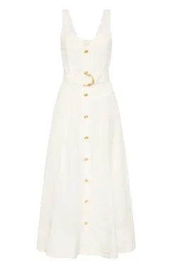 Aje Clay Belted Midi Dress Ivory Size 6 / XS for rent on The Volte - image 4
