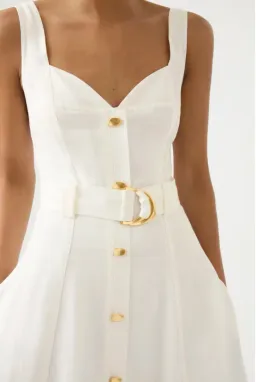Aje Clay Belted Midi Dress Ivory Size 6 / XS for rent on The Volte - image 2