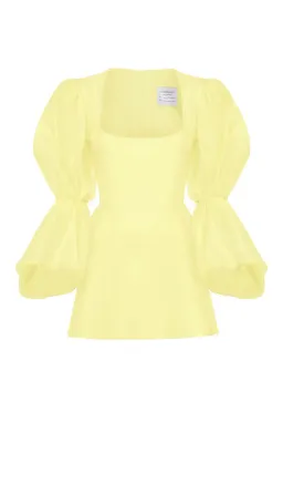 Van Der Kooij Neve Volume Sleeve Micro Mini Dress Yellow Size 1 / Au 8 for rent on The Volte - image 2