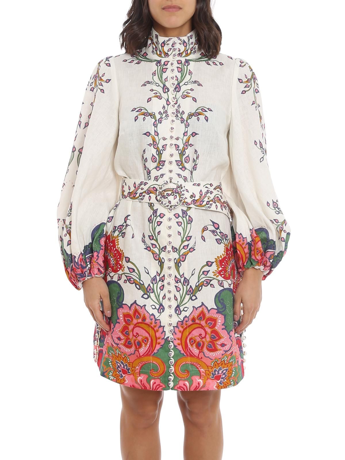 Zimmermann Lovestruck Buttoned Tunic Mini Dress Natural Paisley Floral Size 0 / AU 8 - Image 4