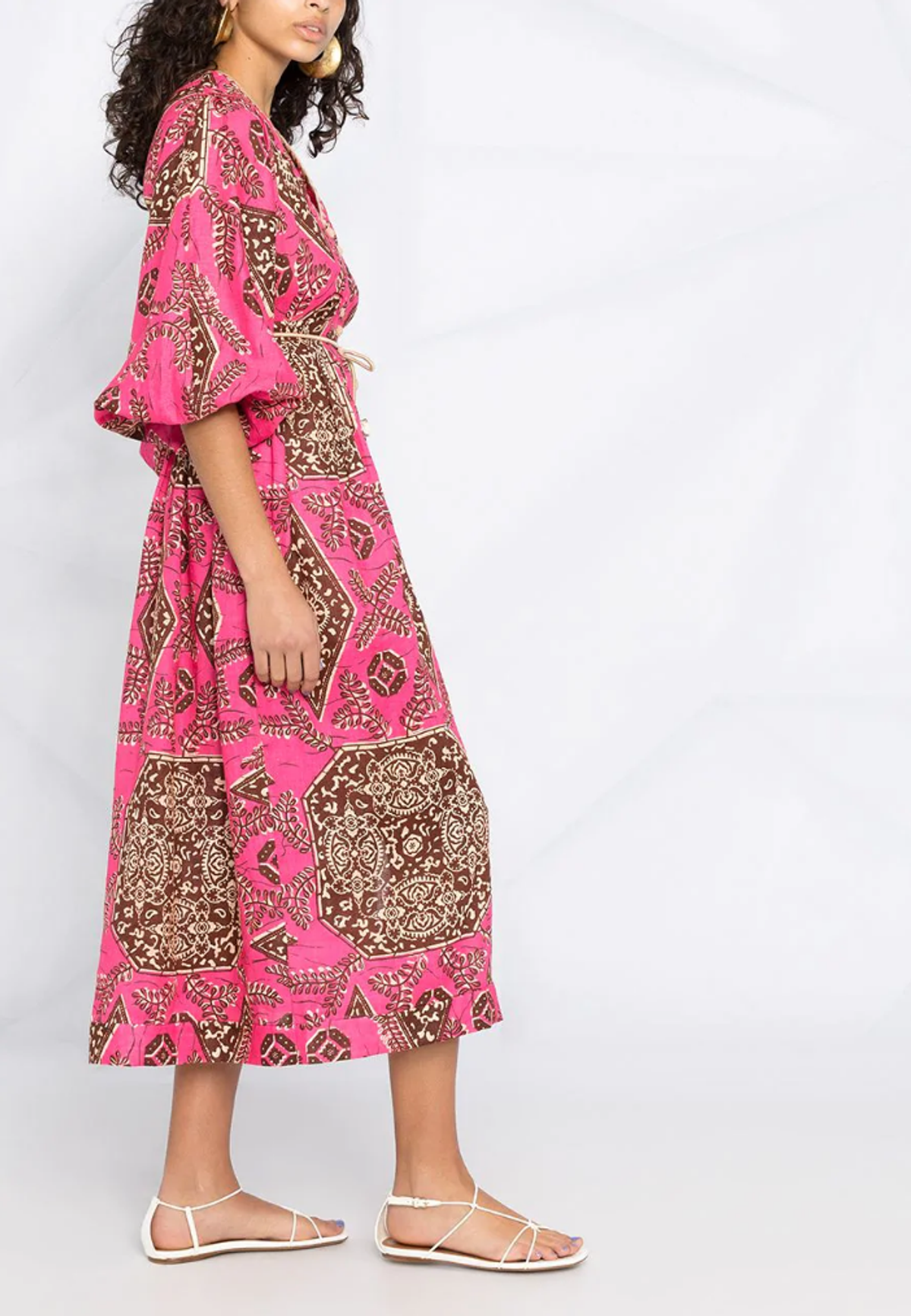 Zimmermann Lulu Plunge Midi Dress Pink Print Size 10 - Image 3