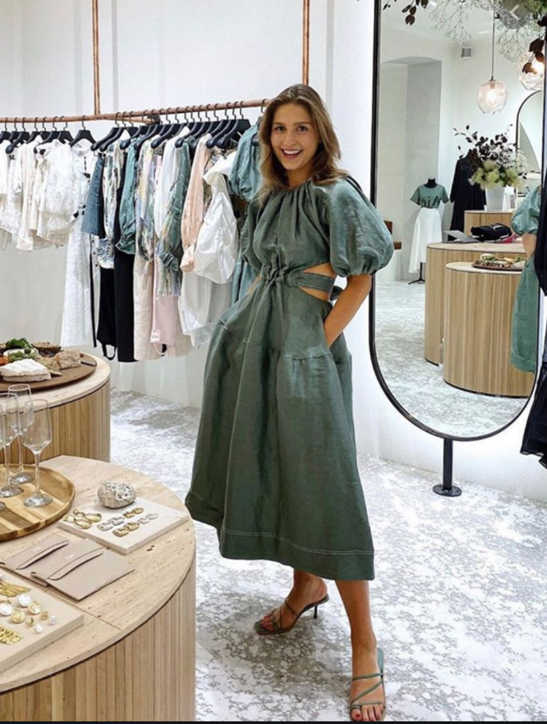 Aje Mimosa Cutout Midi Dress Green Size 8 for rent on The Volte - main image