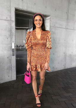 Scanlan Theodore Silk Leopard Shirred Mini Dress Orange Size 10 for rent on The Volte - image 2