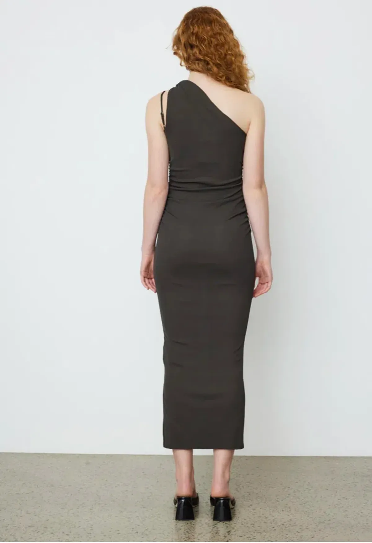 Nanushka Lenna Dress Dark Moss Double Asymmetrical Dress Dark Green Size M/AU 10 - Image 4