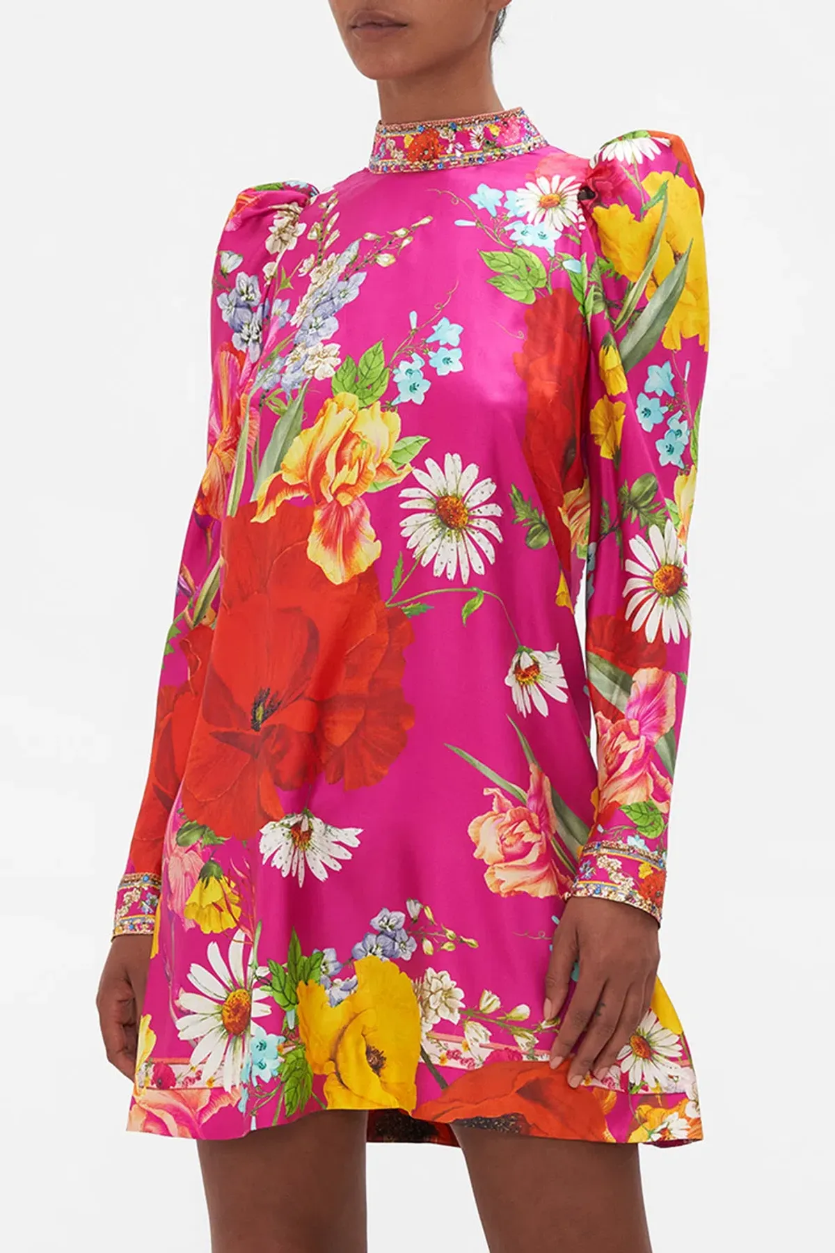 Camilla Puff Sleeve High Neck Mini Dress Floral Size M / Au 10 - Image 2