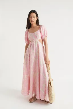 Seed Heritage Voile Floral Off Shoulder Maxi Dress in Soft Orchid Floral Size 12 for rent on The Volte - image 1