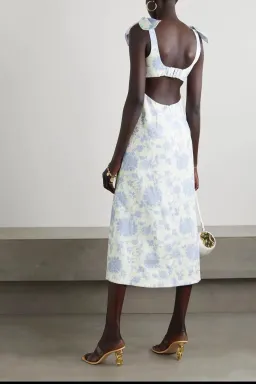 Zimmermann Postcard Tie Shoulder Midi Dress Blue Tonal Floral Size 1 / Au 10 for rent on The Volte - image 2