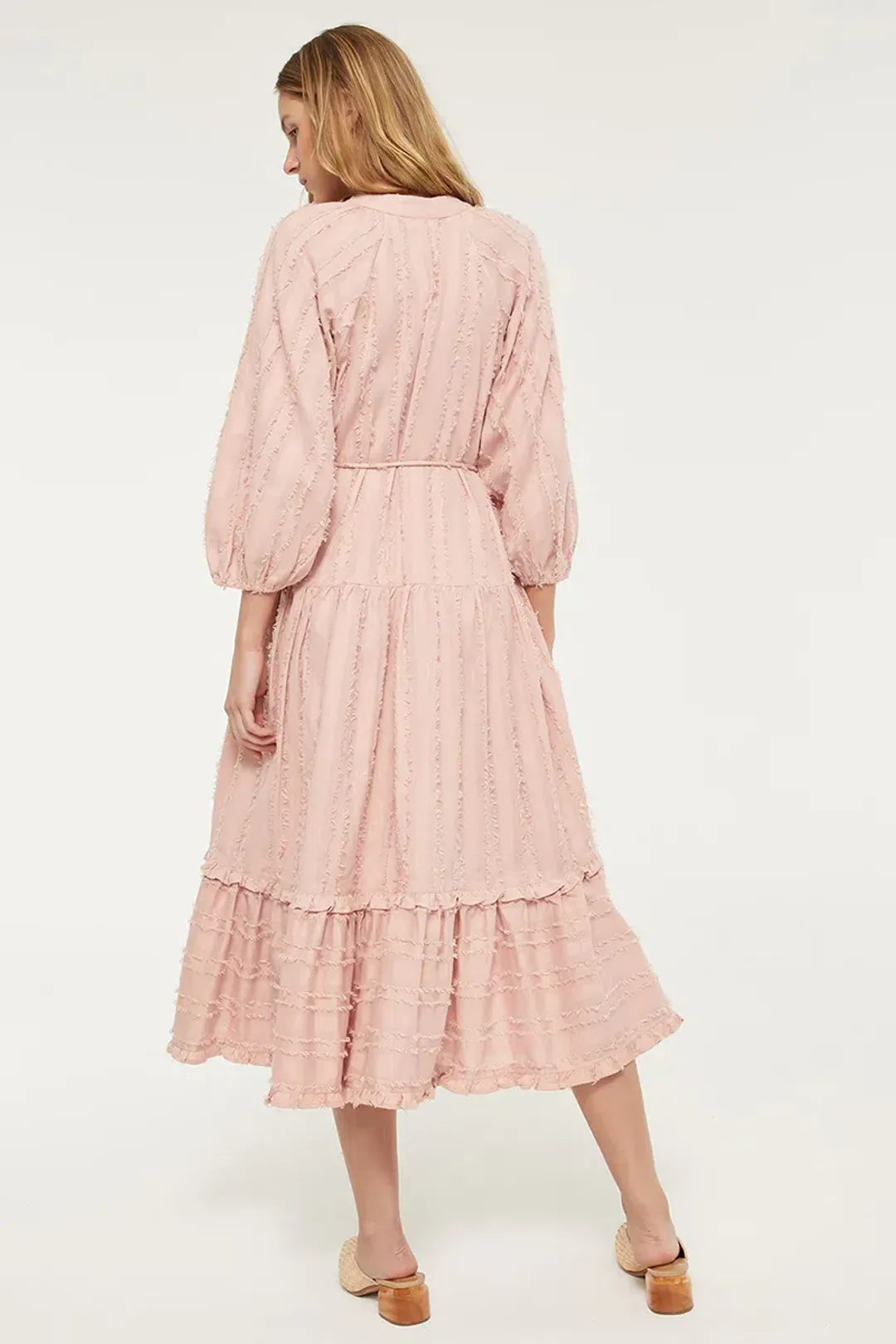 Tigerlily Okimi Charley Midi Boho Dress Whisper Pink Size 10 for rent on The Volte - main image