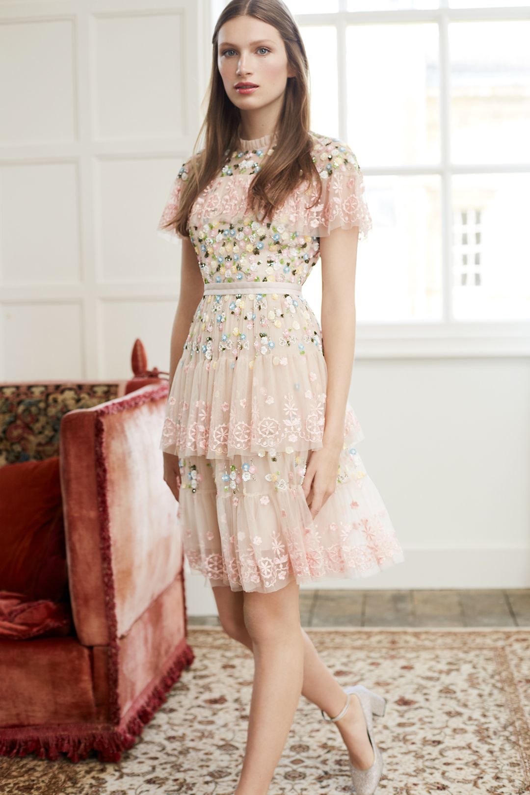 Needle and Thread Pink Tiered Anglais Dress size 8 for rent on The Volte - main image