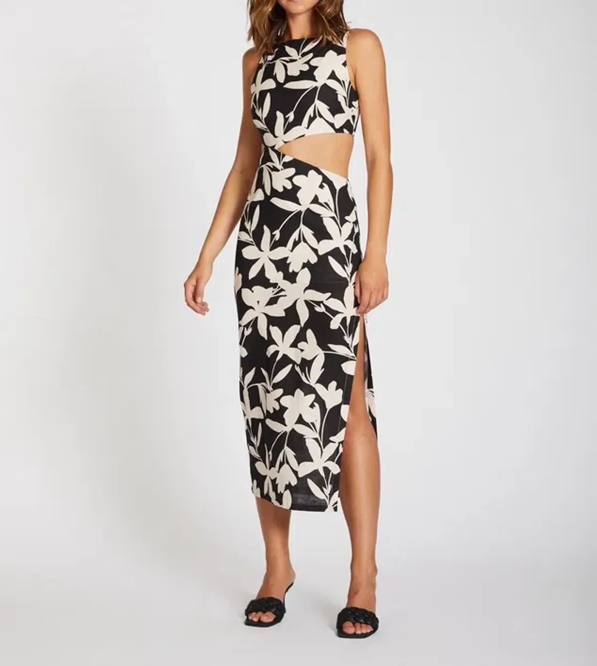 Lover Margot Linen Midi Dress Floral Size 10 - Image 1