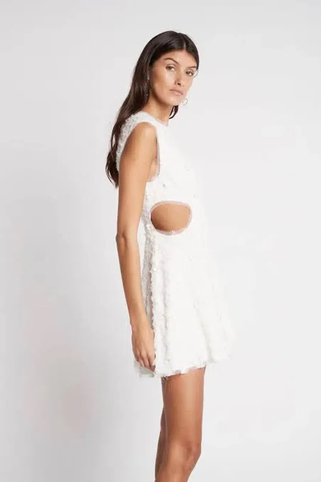Aje Mirage Organza Cut Out Mini Dress Ivory Size 8 / S for rent on The Volte - main image