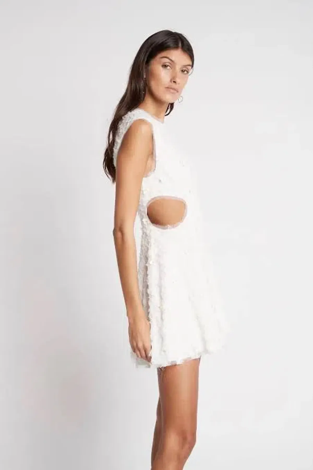 Aje Mirage Organza Cut Out Mini Dress Ivory Size 8 / S - Image 2