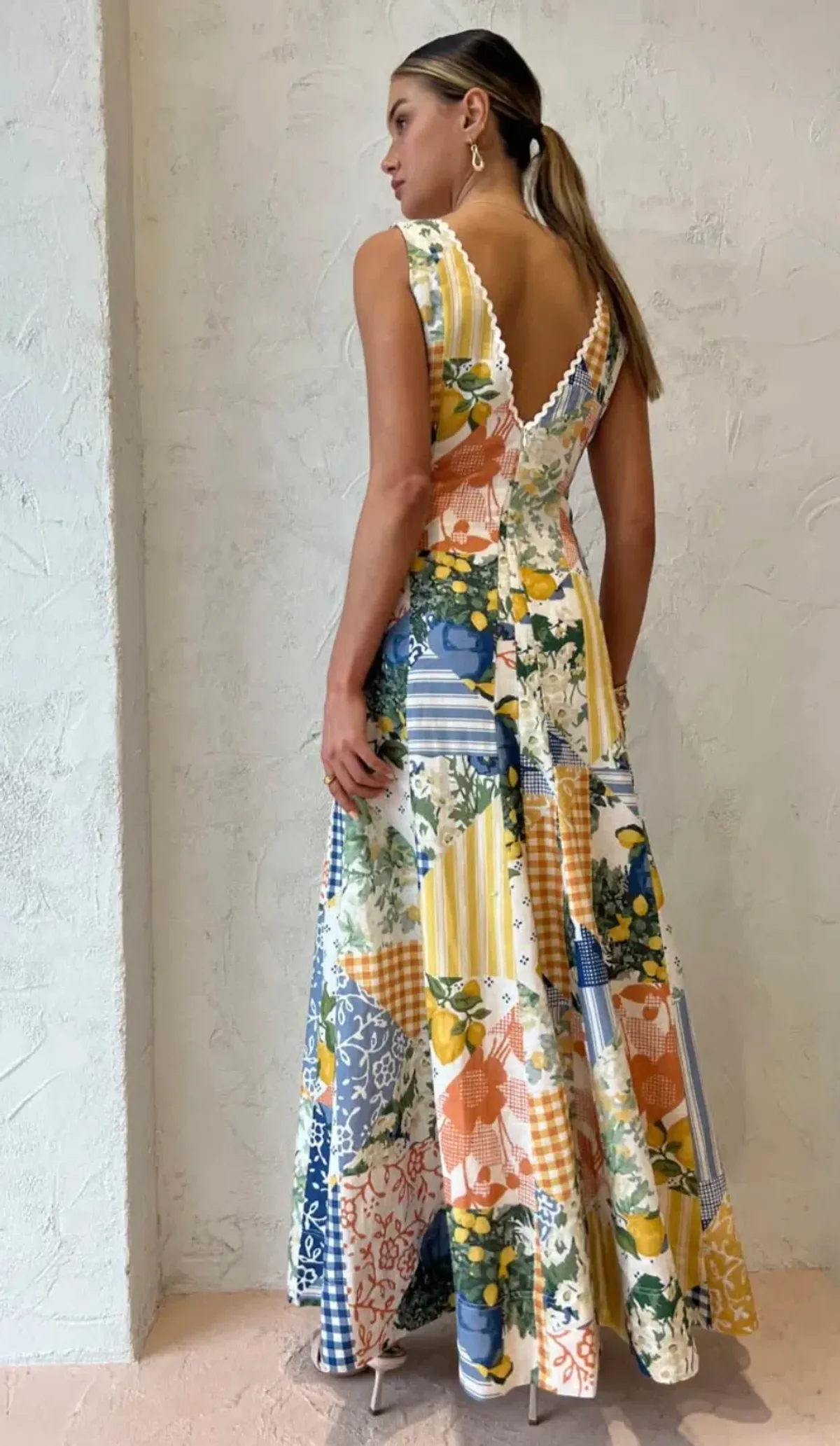 By Nicola Wavy Maxi Dress in Lemon Patchwork Size 8 - Image 2