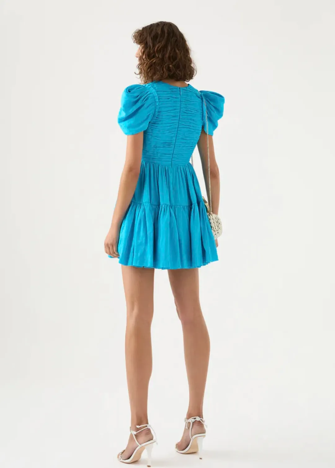 Aje Severine Tiered Mini Dress Sky Blue Size 10 for rent on The Volte - main image