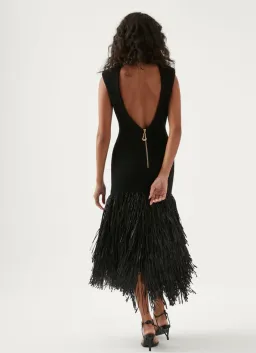 Aje Rushes Raffia Knit Midi Dress Black Size 10 for rent on The Volte - image 3