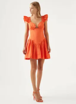 Aje Simone Frill Sleeve Mini Dress Orange Size 10 for rent on The Volte - image 1