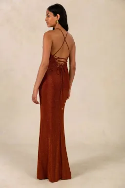 Misha Queenie Sparkle Slinky Gown Copper Size 6/XS for rent on The Volte - image 2