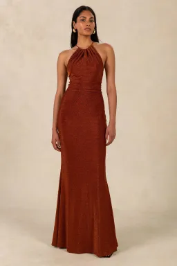 Misha Queenie Sparkle Slinky Gown Copper Size 6/XS for rent on The Volte - image 1