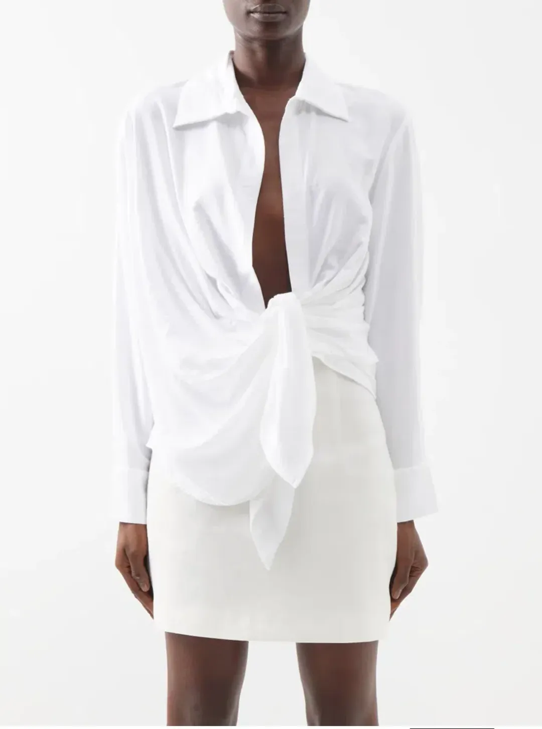 Jacquemus Bahia Plunge-neck Tie Shirt White Size 6 for rent on The Volte - main image