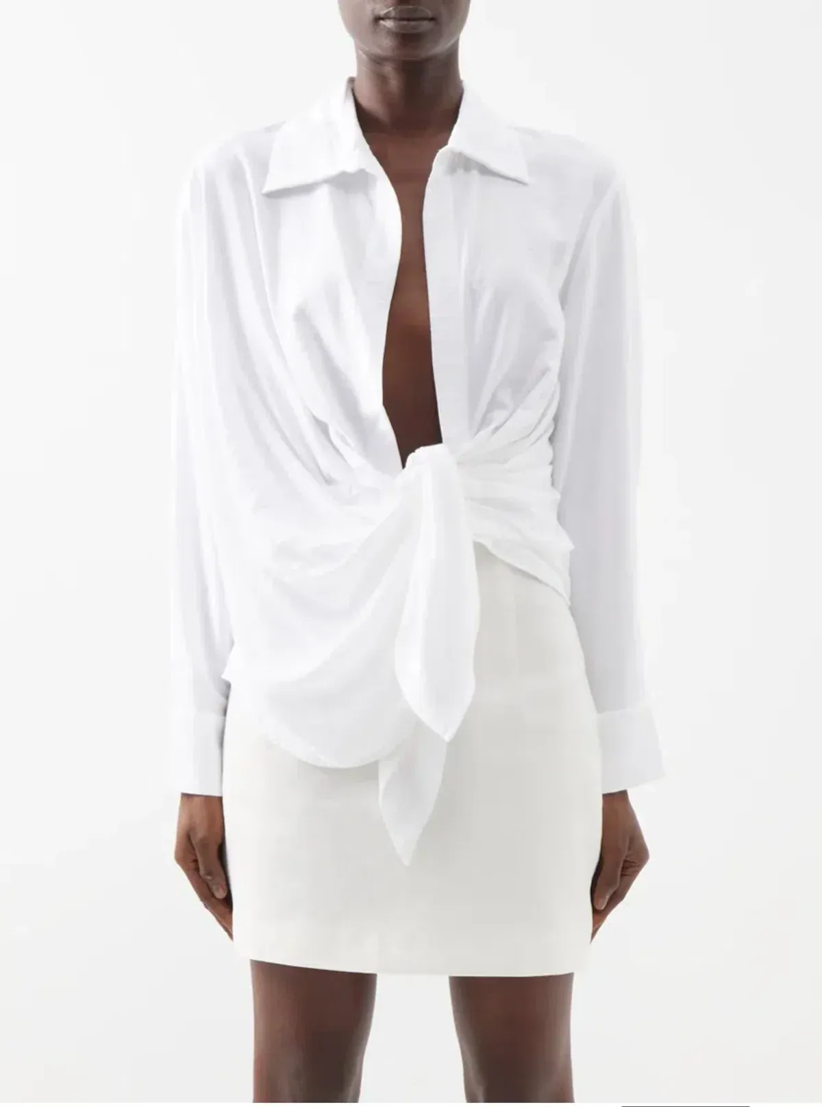 Jacquemus Bahia Plunge-neck Tie Shirt White Size 6 - Image 1