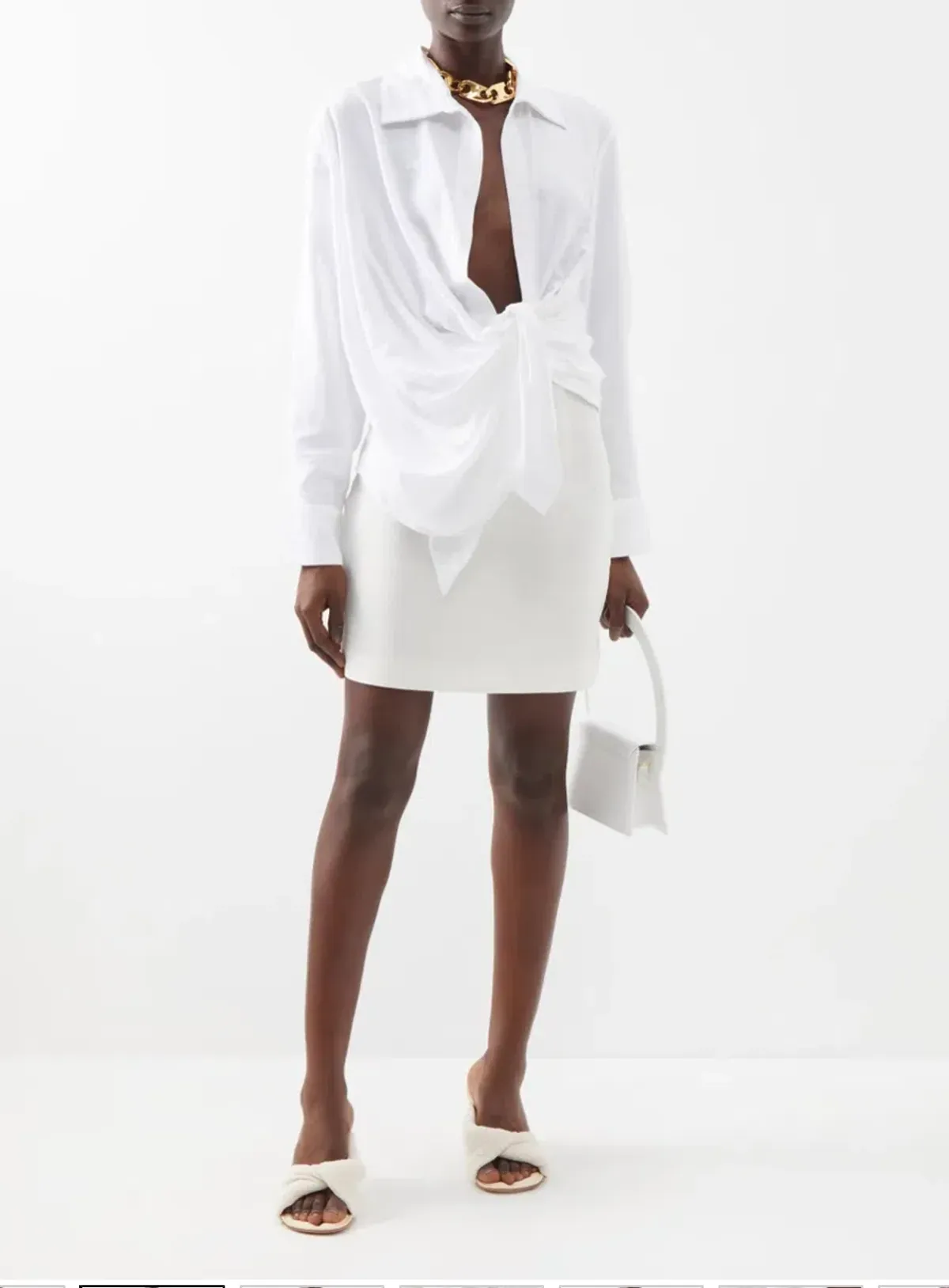 Jacquemus Bahia Plunge-neck Tie Shirt White Size 6 - Image 2