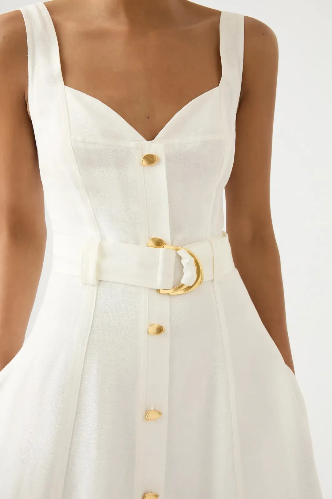 Aje Clay Belted Midi Dress Ivory White Size AU 10 for rent on The Volte - main image