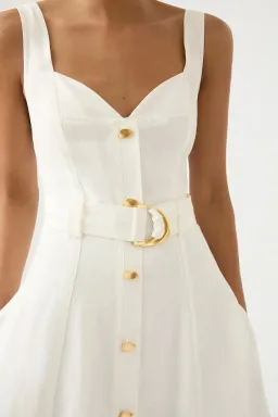 Aje Clay Belted Midi Dress Ivory White Size AU 10 for rent on The Volte - image 3