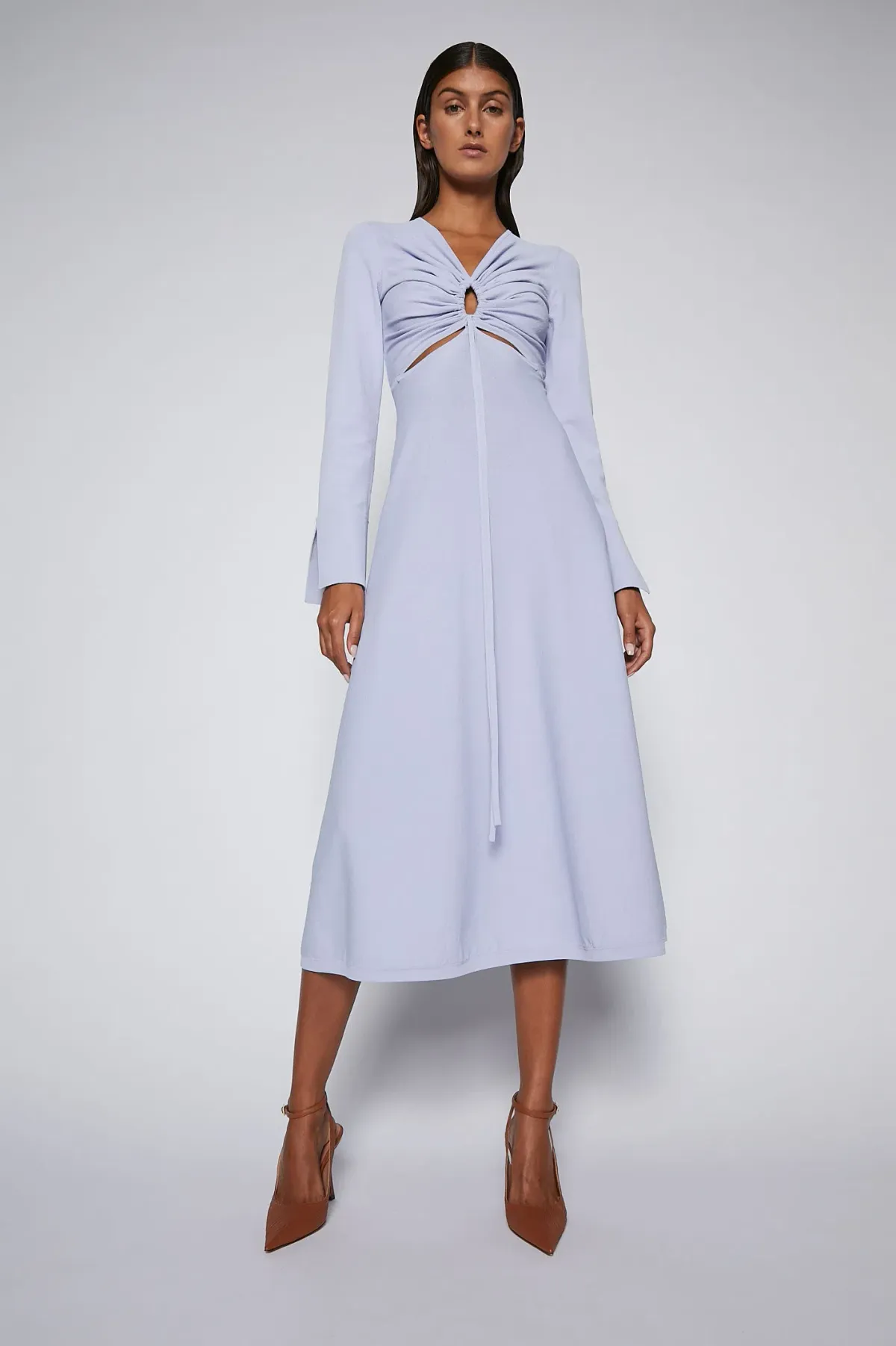 Scanlan Theodore Crepe Knit Keyhole Dress in Lilac Size S/AU 8 - Image 1