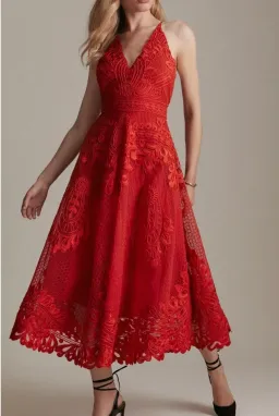 Karen Millen structured applique halter maxi dress Red Size AU 10 for rent on The Volte - image 1