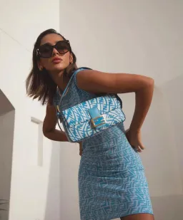 Fendi Vertigo Jacquard Knit Mini Dress Blue Size 44 / Au 14 for rent on The Volte - image 4