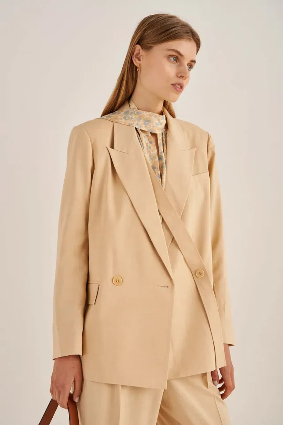 Oroton Double Breasted Blazer Pink Sand Size 6 for rent on The Volte - main image