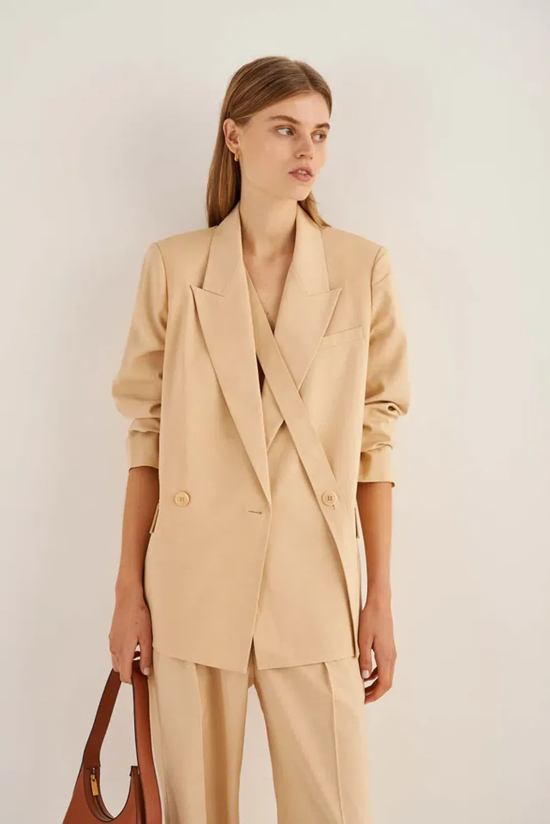 Oroton Double Breasted Blazer Pink Sand Size 6 for rent on The Volte - main image