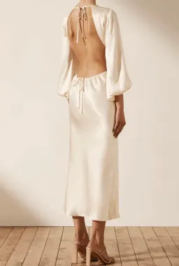 Shona Joy La Lune Open Back Balloon Sleeve Midi Dress in Cream Size 6 for rent on The Volte - image 2