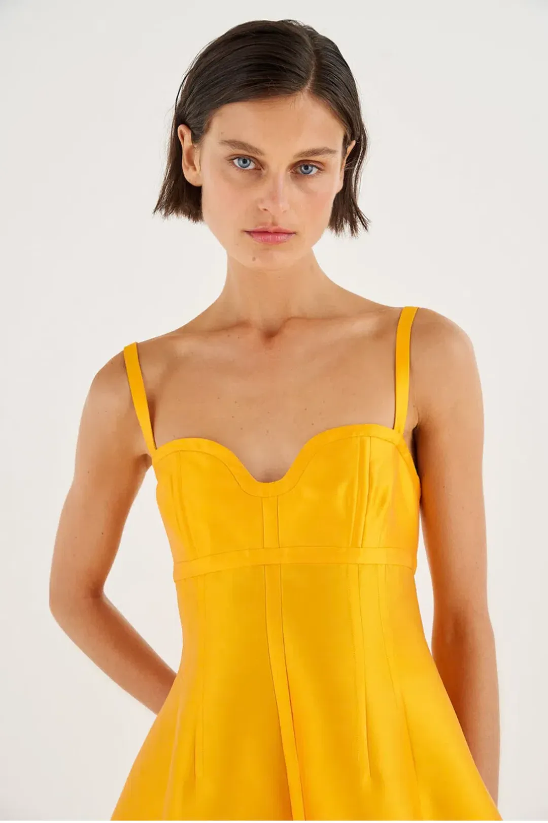 Oroton Sculptured Bodice Dress Marigold Size 8 for rent on The Volte - main image