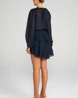Shona Joy Jean Puff Sleeve Drawstring Mini Dress Navy Size 8 / S for rent on The Volte - image 3