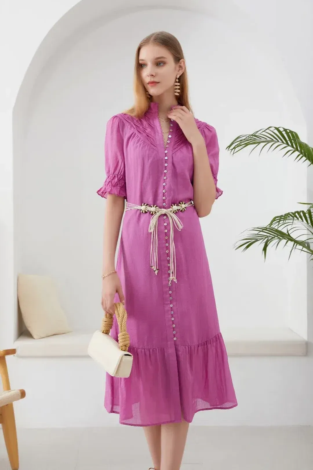 GDS Colette Linen Dress Violet Size 10 for rent on The Volte - main image
