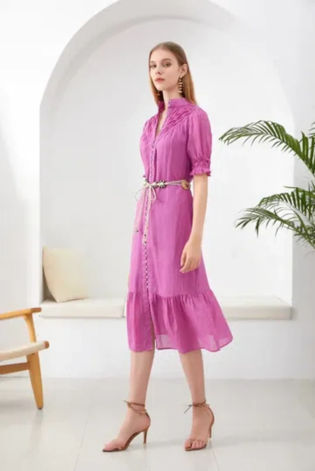 GDS Colette Linen Dress Violet Size 10 for rent on The Volte - main image