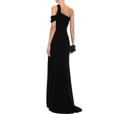 Badgley Mischka One-Shoulder Ruched Stretch Jersey Gown Black Size US 2 (AU 6) for rent on The Volte - image 2